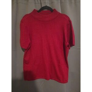 Josephine Chaus Red Mock Neck, Women's XL Lightweight Knit Sweater, Short Sleeve